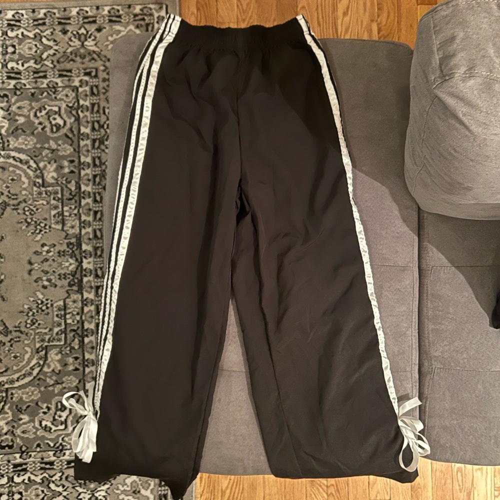 SHEIN Black Track Pants with White Stripes/Bows Size XS